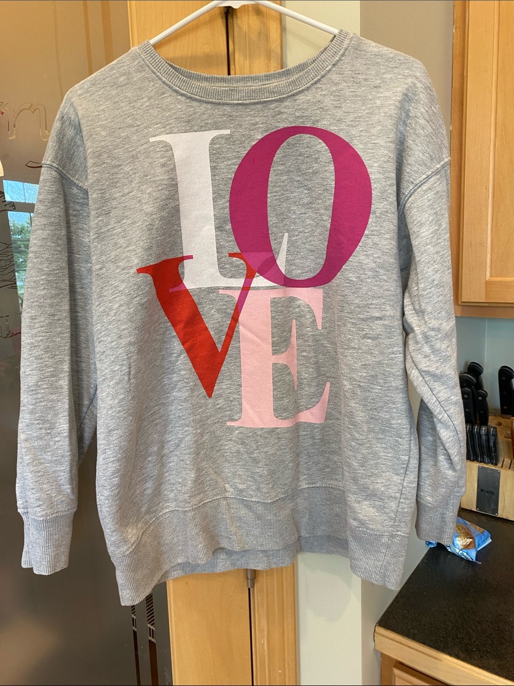 Gray Sweatshirt with Pink & Red LOVE Graphic